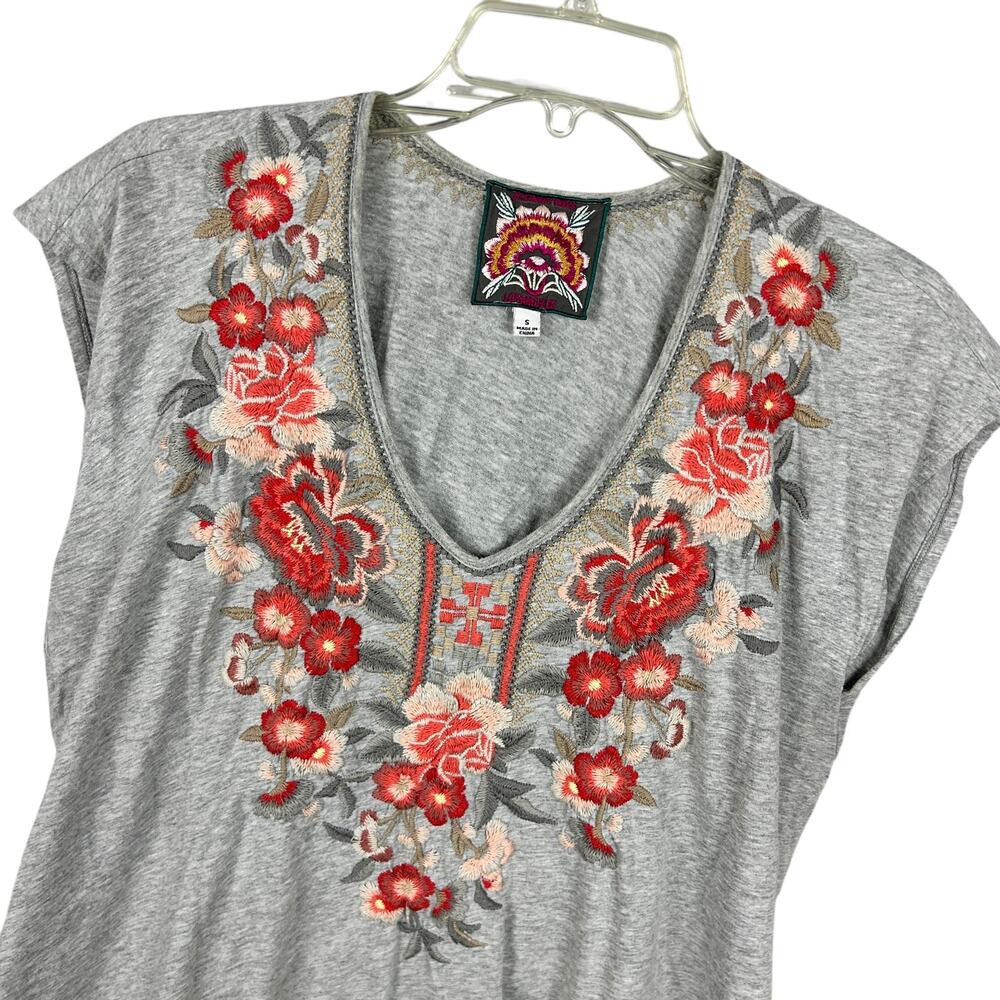 Johnny Was Grey Floral Embroidered Tunic V Neck Boho Top S - Picture 2 of 5